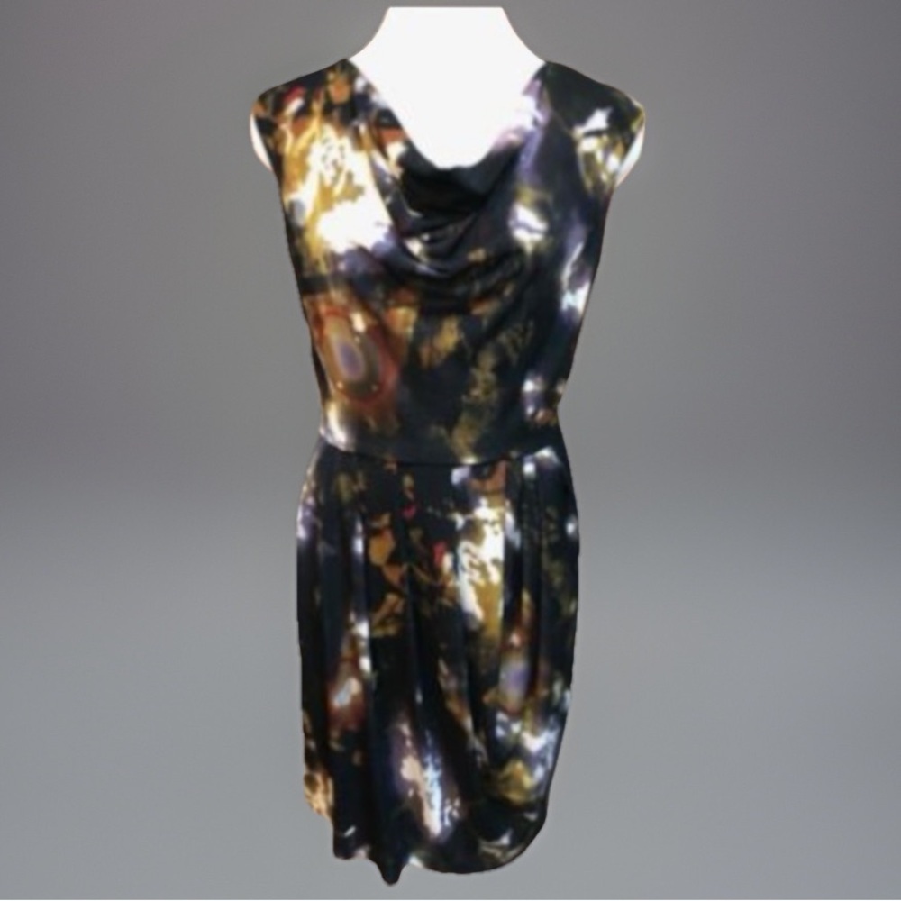 Calvin Klein Floral Ruched Draping Scoop Neck Dress